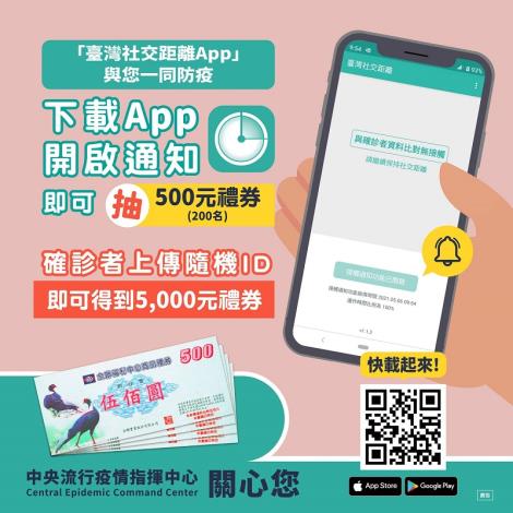 「臺灣社交距離App」已上架 鼓勵全民下載使用 掌握疫情擴散相關資訊