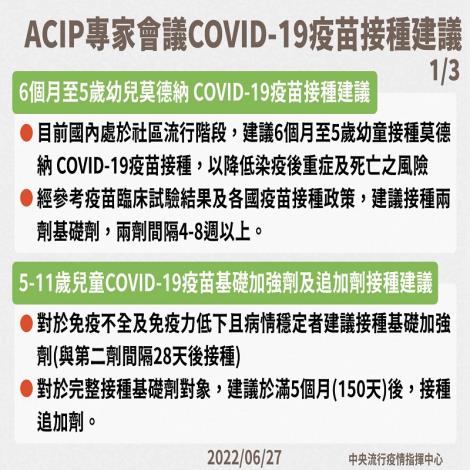 ACIP專家提供6個月至5歲幼兒、5至11歲兒童、機場港埠、居家檢疫、航空機組員及機構與社福照護系統相關工作人員之COVID-19疫苗接種建議01