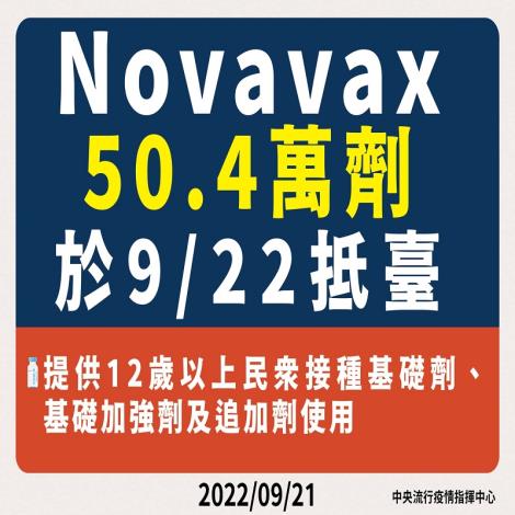 COVAX獲配之第二批Novavax疫苗50.4萬劑於今日上午抵臺
