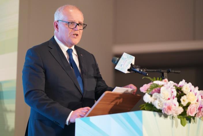 圖說五：澳洲前總理莫里森（Scott Morrison)擔任第7屆「玉山論壇」專題講座，發言強調台灣對全世界的重要性，要保護台灣的安全與主權。