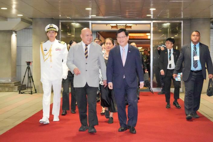 圖說一：外交部長林佳龍歡迎吐瓦魯國戴斐立（Hon. Feleti Teo）總理率團訪台。