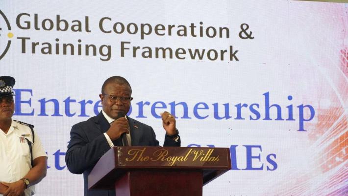 圖說三：史瓦帝尼王國商工暨貿易部長庫馬羅 （Manqoba Khumalo）致詞。