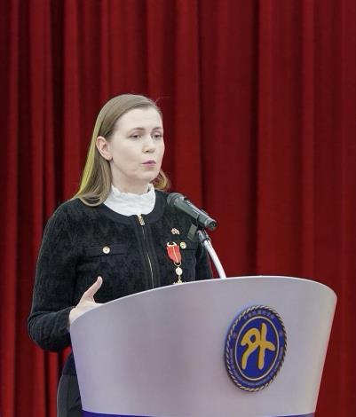 圖說二：立陶宛國會議員暨前國防部長莎卡琳恩（Dovilė Šakalienė）於典禮致詞。