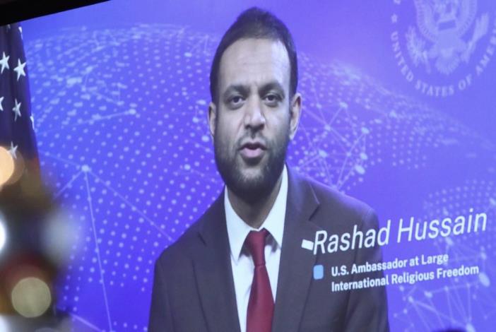 圖說三：美國國際宗教自由無任所大使Rashad Hussain預錄影片致詞。