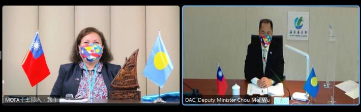 圖說五：帛琉副總統席嫵杜與海洋委員會副主任委員周美伍視訊會晤。