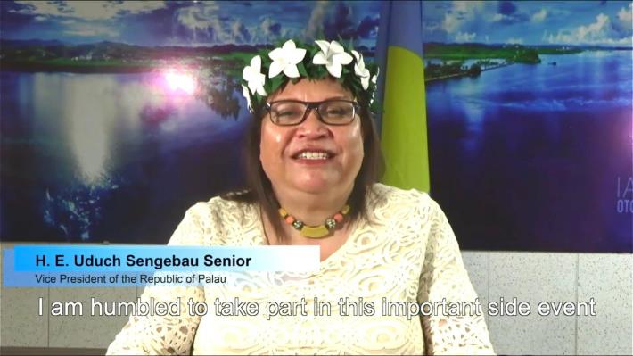 圖說二：帛琉副總統席嫵杜（Uduch Sengebau Senior）以錄影方式發表主題演講。