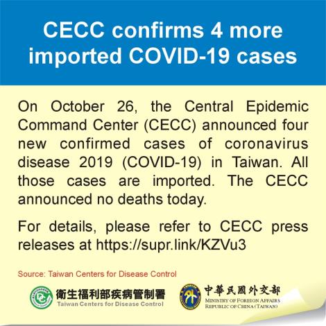 CECC confirms 4 more imported COVID-19 cases