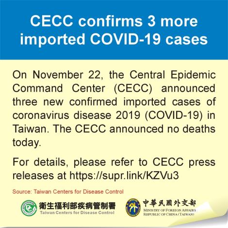 CECC confirms 3 more imported COVID-19 cases