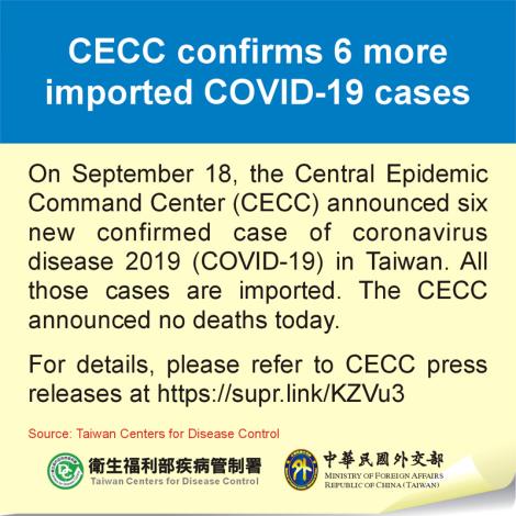 CECC confirms 6 more imported COVID-19 cases