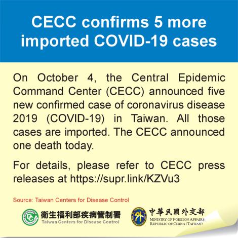 CECC confirms 5 more imported COVID-19 cases