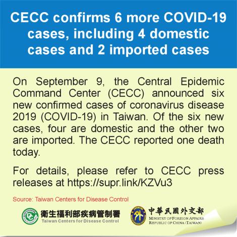 CECC confirms 6 more COVID-19 cases, including 4 domestic cases and 2 imported cases