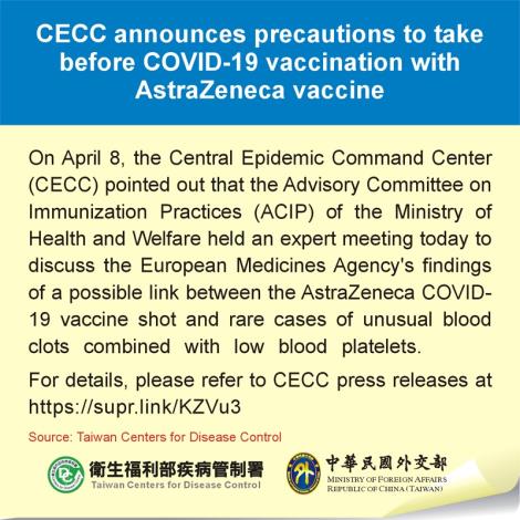 CECC announces precautions to take before COVID-19 vaccination with AstraZeneca vaccine
