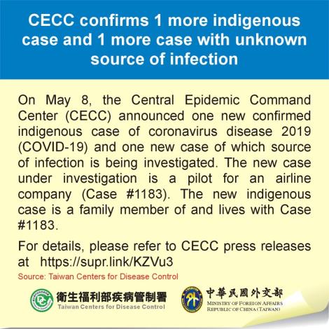 CECC confirms 1 more indigenous case and 1 more case with unknown source of infection