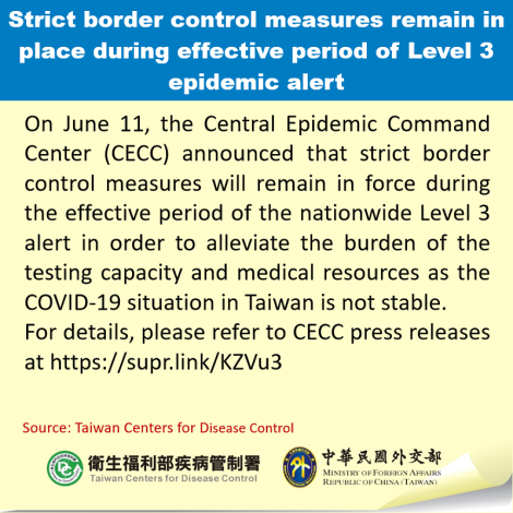 Strict border control measures remain in place during effective period of Level 3 epidemic alert
