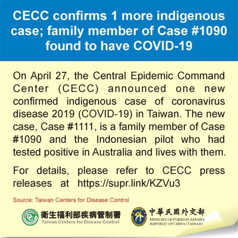 CECC confirms 1 more indigenous case; family member of Case #1090 found to have COVID-19