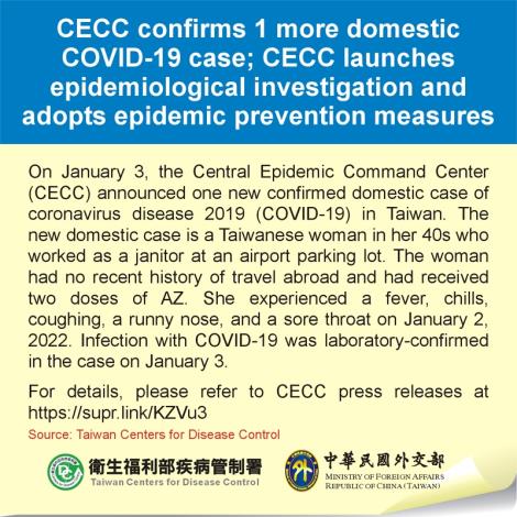 CECC confirms 1 more domestic COVID-19 case