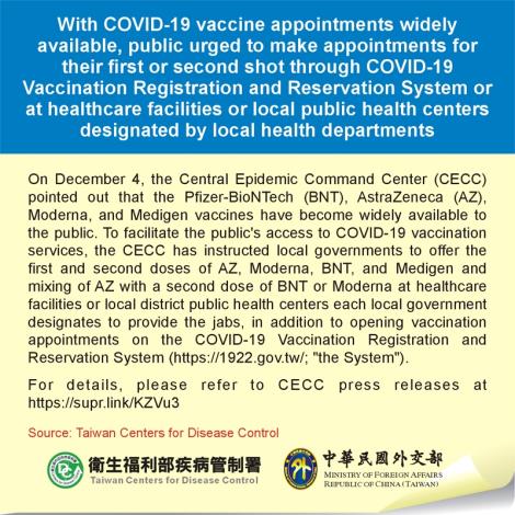 With COVID-19 vaccine appointments widely available, public urged to make appointments for their first or second shot through COVID-19 Vaccination