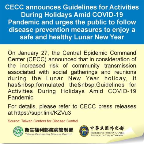 CECC announces Guidelines for Activities During Holidays Amid COVID-19 Pandemic