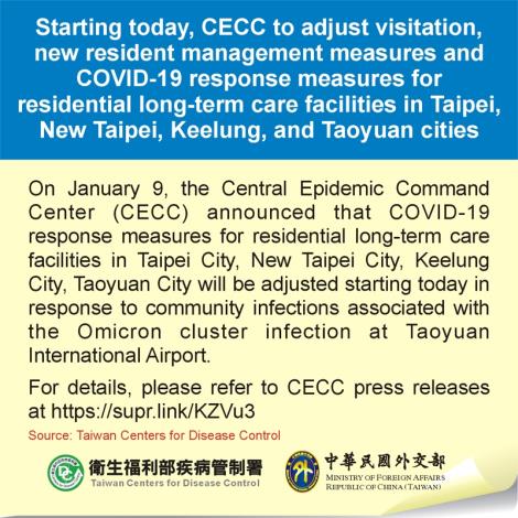 Starting today, CECC to adjust visitation, new resident management measures and COVID-19 response measures for residential long-term care facilities in Taipei