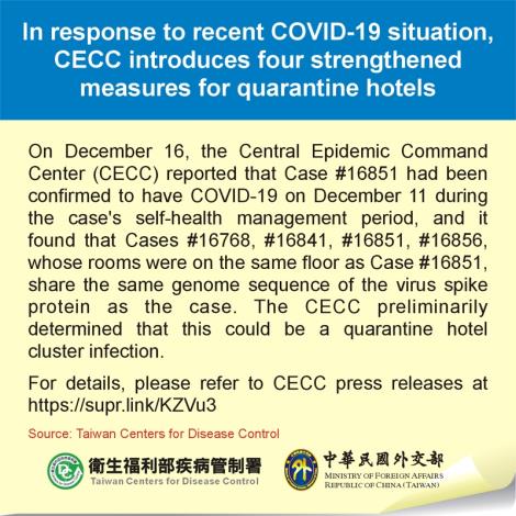 In response to recent COVID-19 situation, CECC introduces four strengthened measures for quarantine hotels
