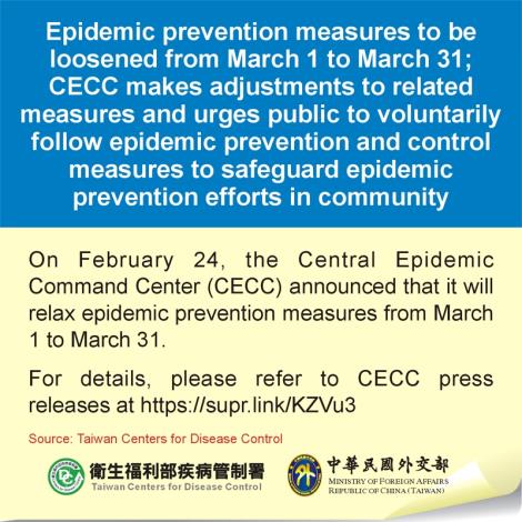 Epidemic prevention measures to be loosened from March 1 to March 31