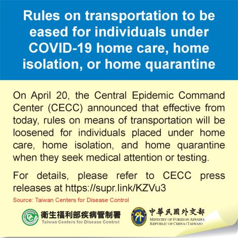 Rules on transportation to be eased for individuals under COVID-19 home care, home isolation, or home quarantine