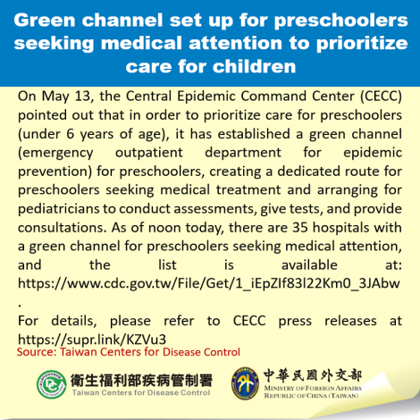 Green channel set up for preschoolers seeking medical attention to prioritize care for childre