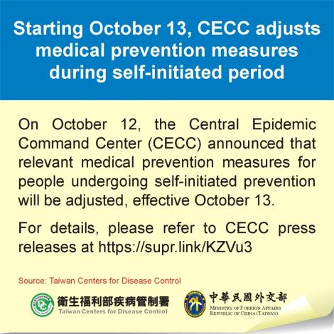 Starting October 13, CECC adjusts medical prevention measures during self-initiated period
