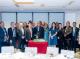 3. Minister Lin (front row, fourth left); Prime Minister and Madame Teo (front row, fifth and sixth left); Tuvalu Minister of Foreign Affairs, Labour and Trade Paulson Panapa (front row, second right); and other members of the visiting delegation pose for a photo.