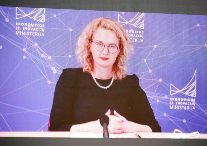 Lithuanian Minister of the Economy and Innovation Aušrinė Armonaitė attends virtual talks between Taiwan and Lithuania