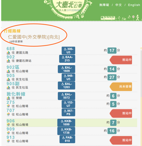The updated station name as shown on the Taipei City Public Transportation Office website.